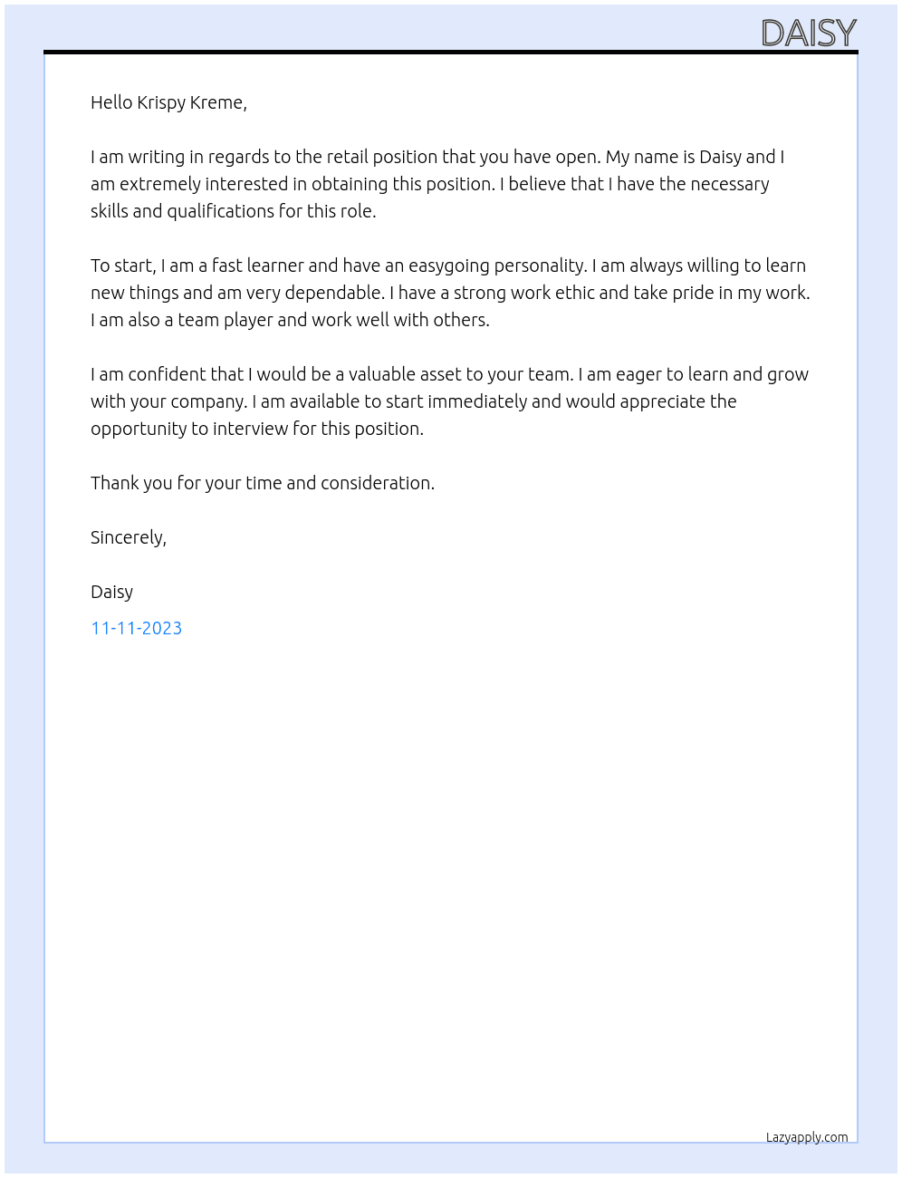 retail At Krispy Kreme Cover Letter