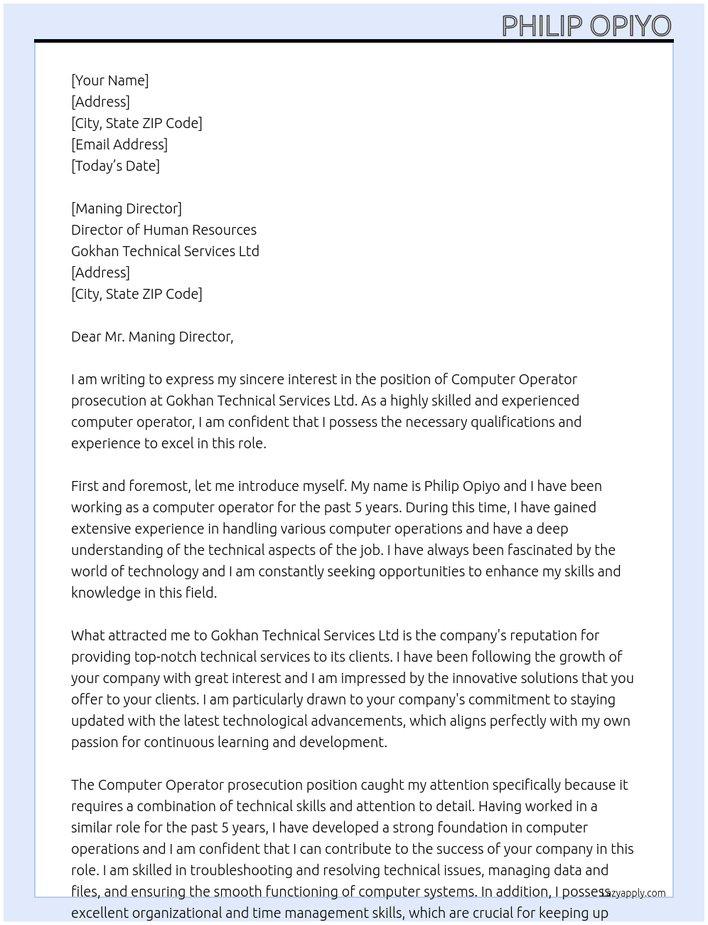 Cover letter for computer operator prosecution - LazyApply