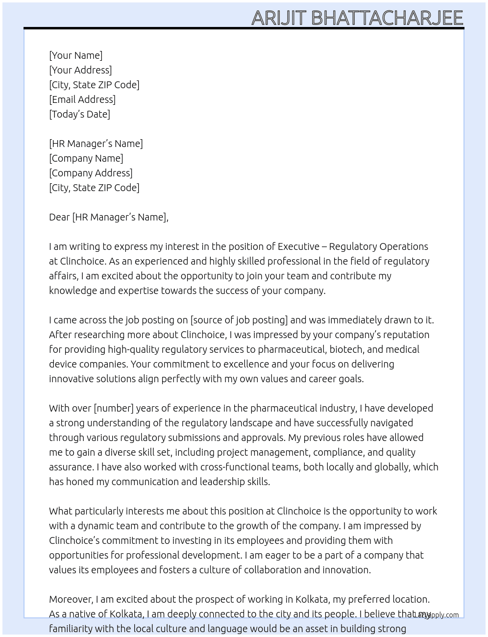Executive - Regulatory Operations At Clinchoice Cover Letter