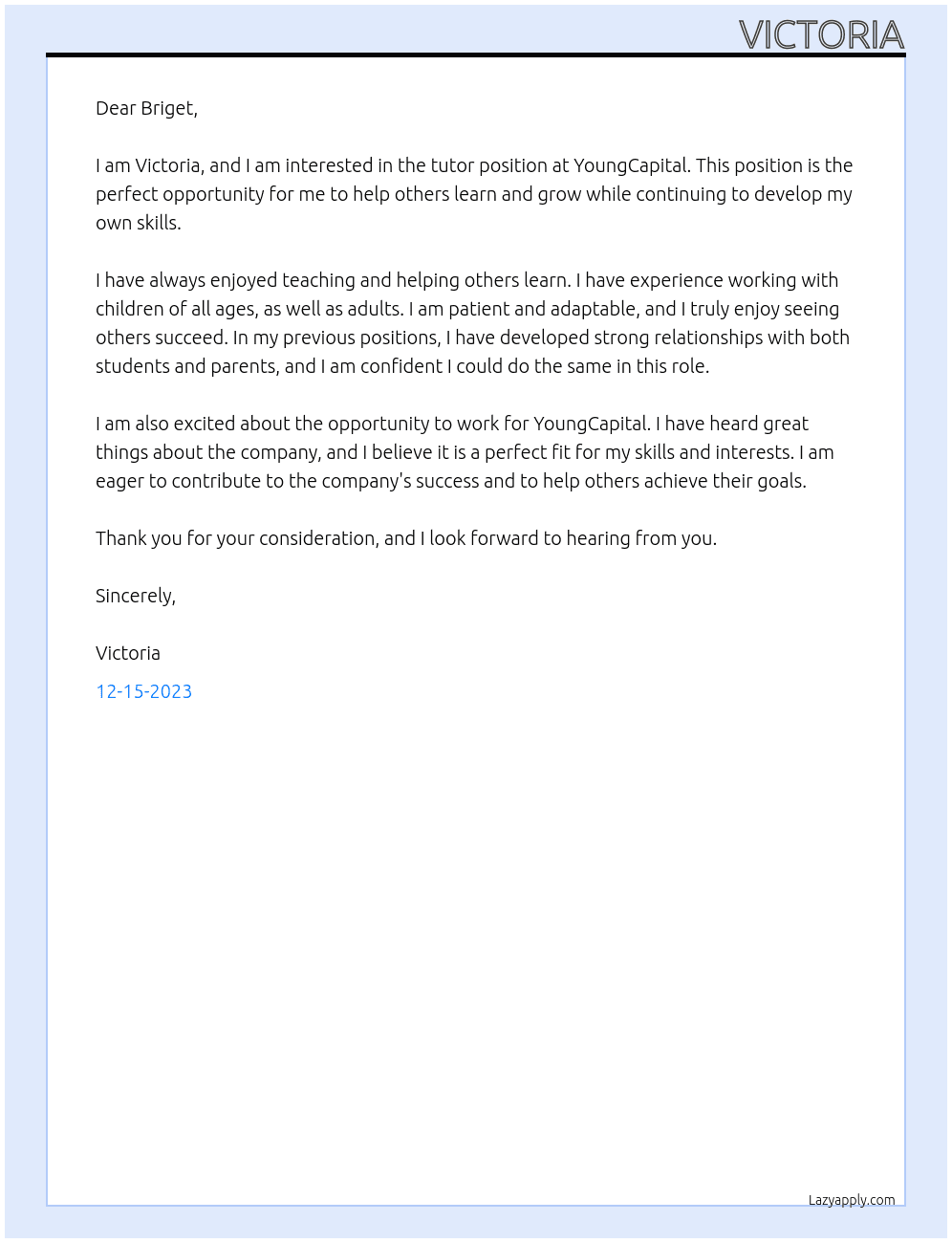 tutor At youngcapital Cover Letter