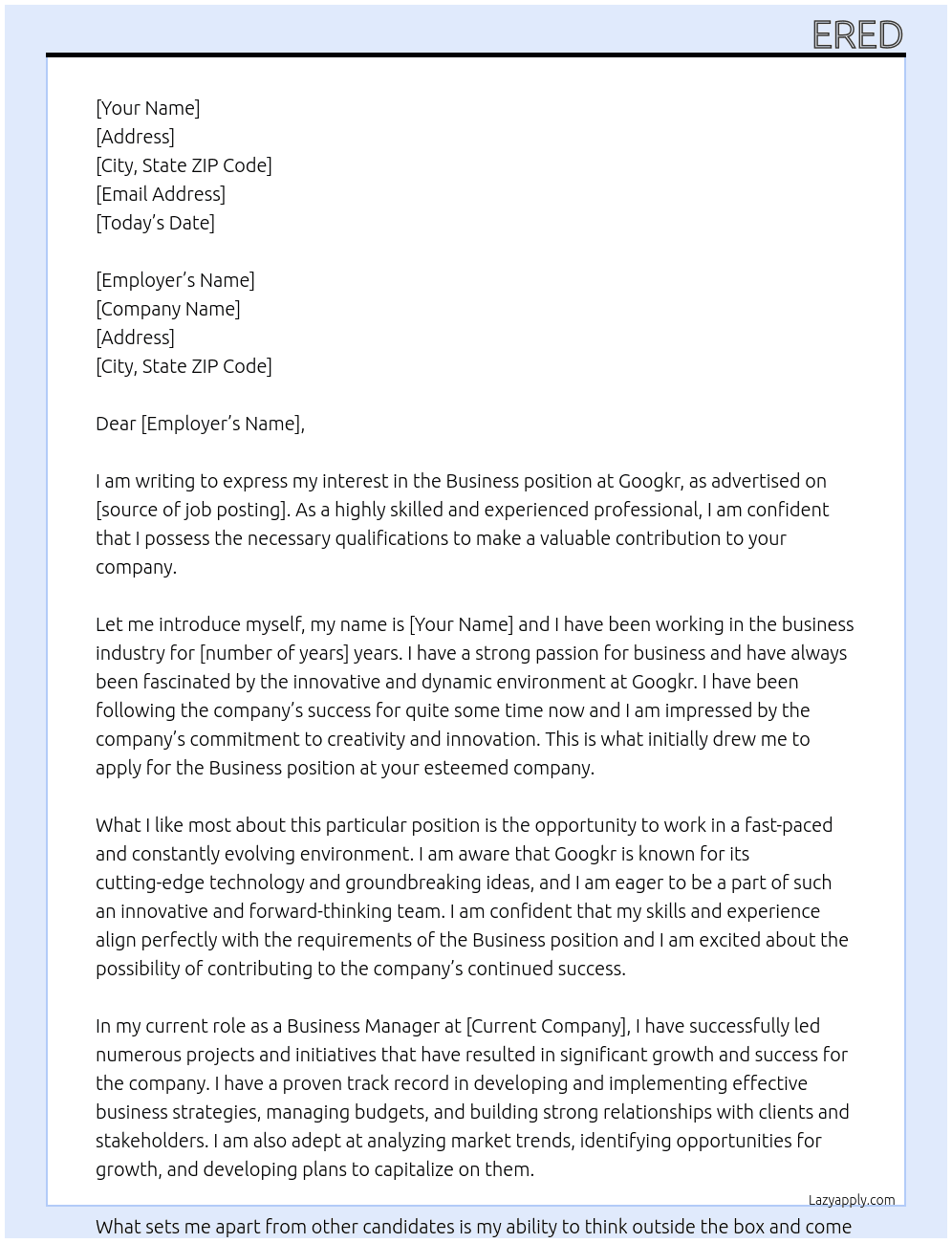 business At googkr Cover Letter