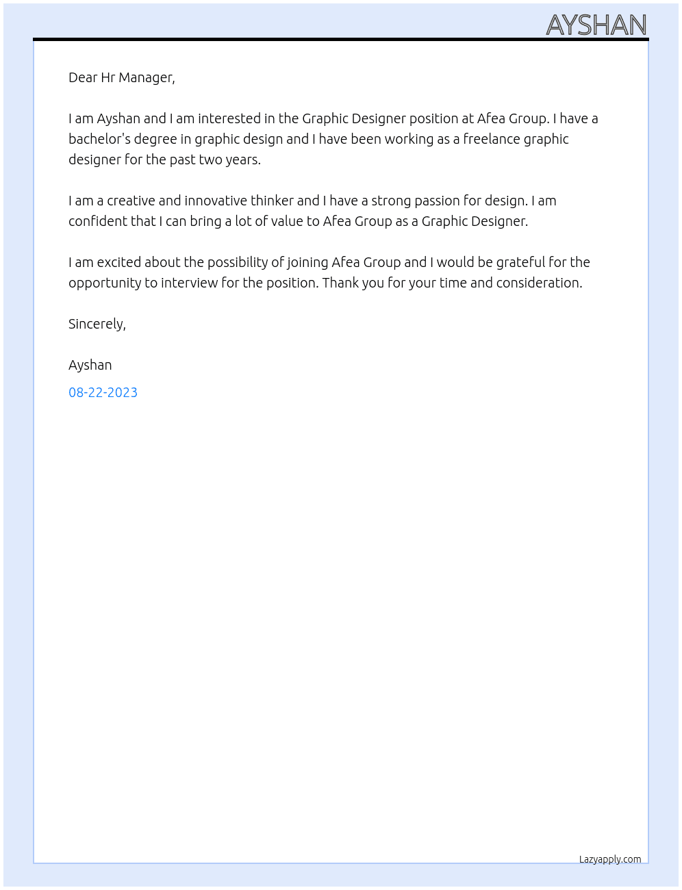 Graphic Designer At Afea Group Cover Letter