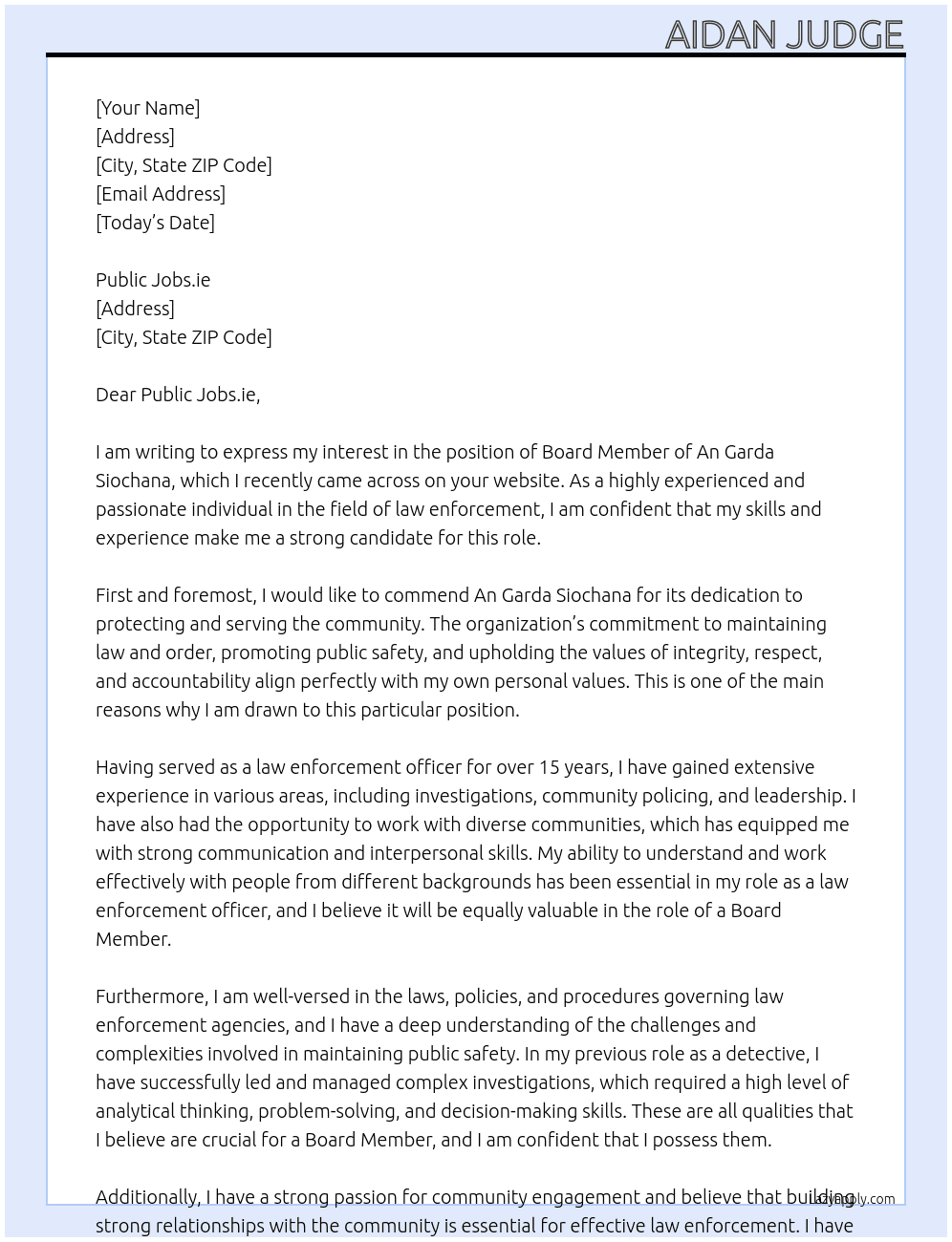 Board Member of An Garda Siochana At Board Member of An Garda Siochana Cover Letter
