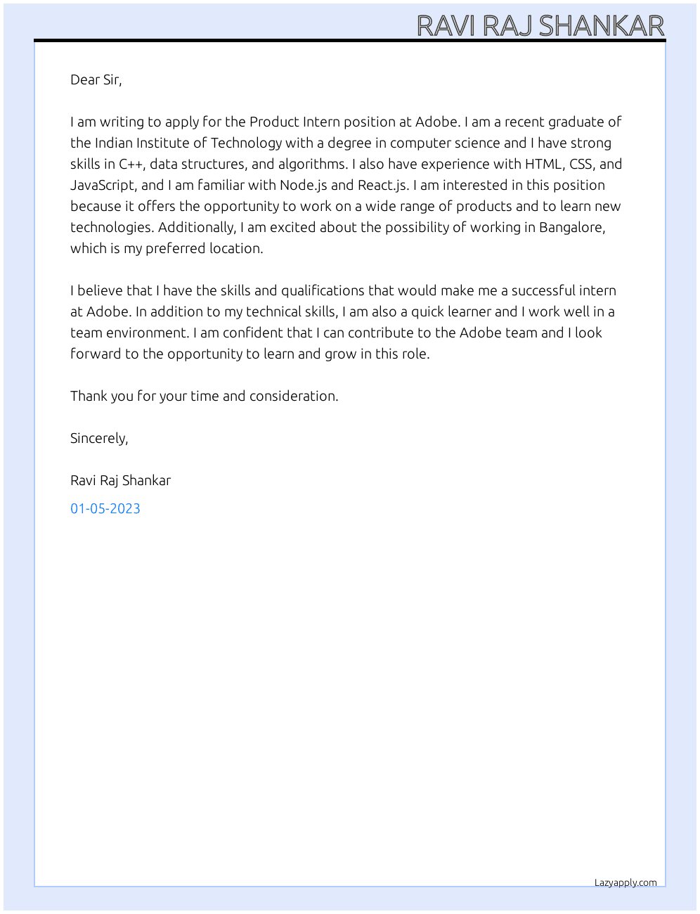 Product Intern At Adobe Cover Letter