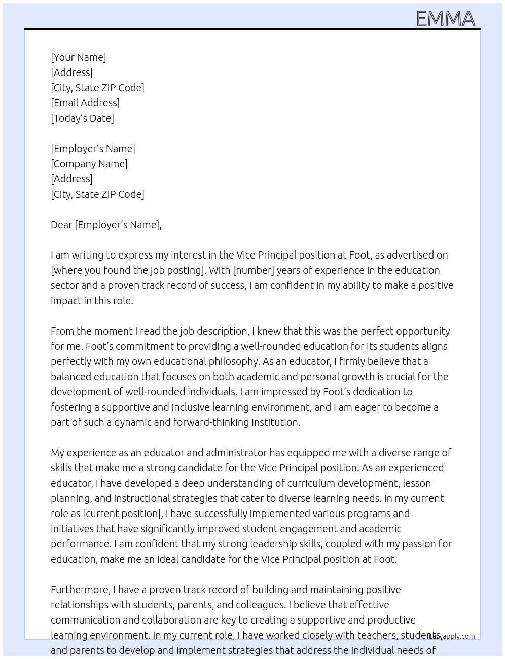 Vice Principal  At Foot Cover Letter