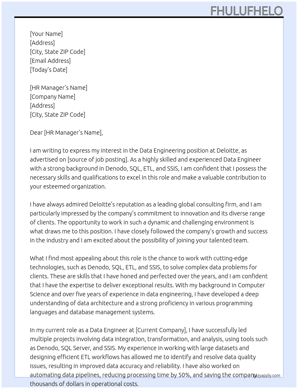 Data engineering At Deloitte Cover Letter