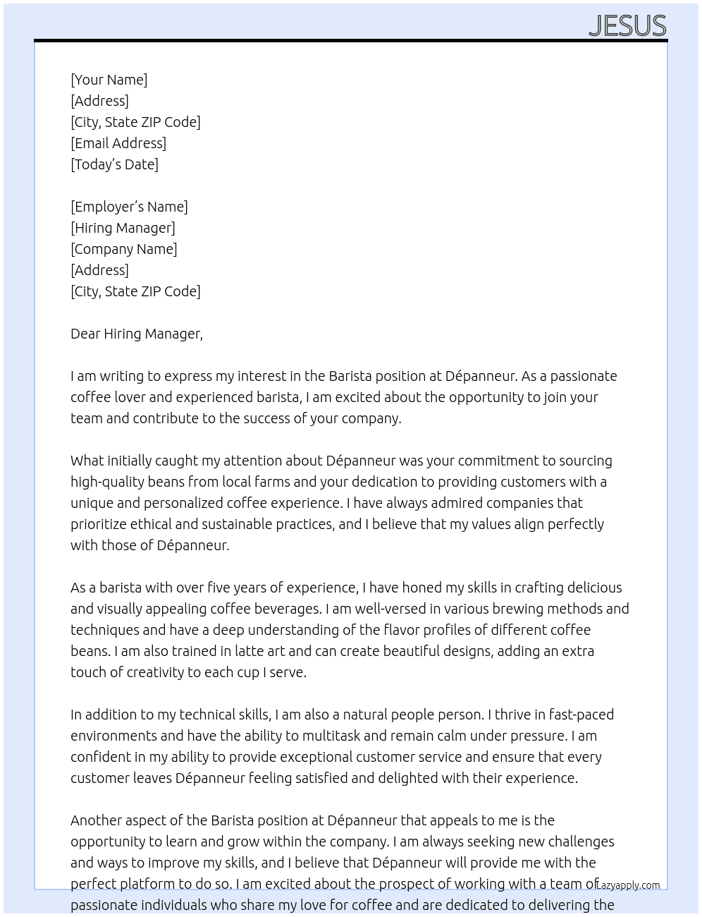 Barista At Dépanneur Cover Letter