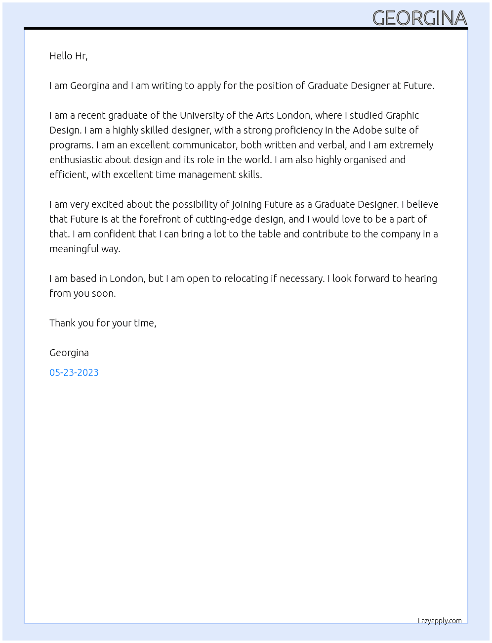 Graduate Designer At Future Cover Letter