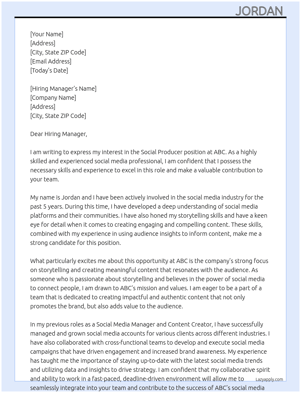 Cover letter for social producer - LazyApply