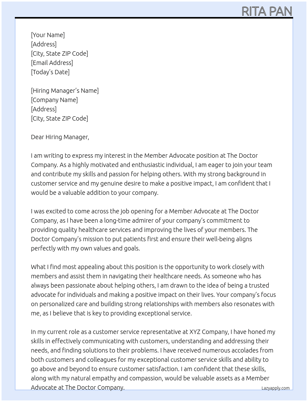 member advocate At The Doctor Company Cover Letter