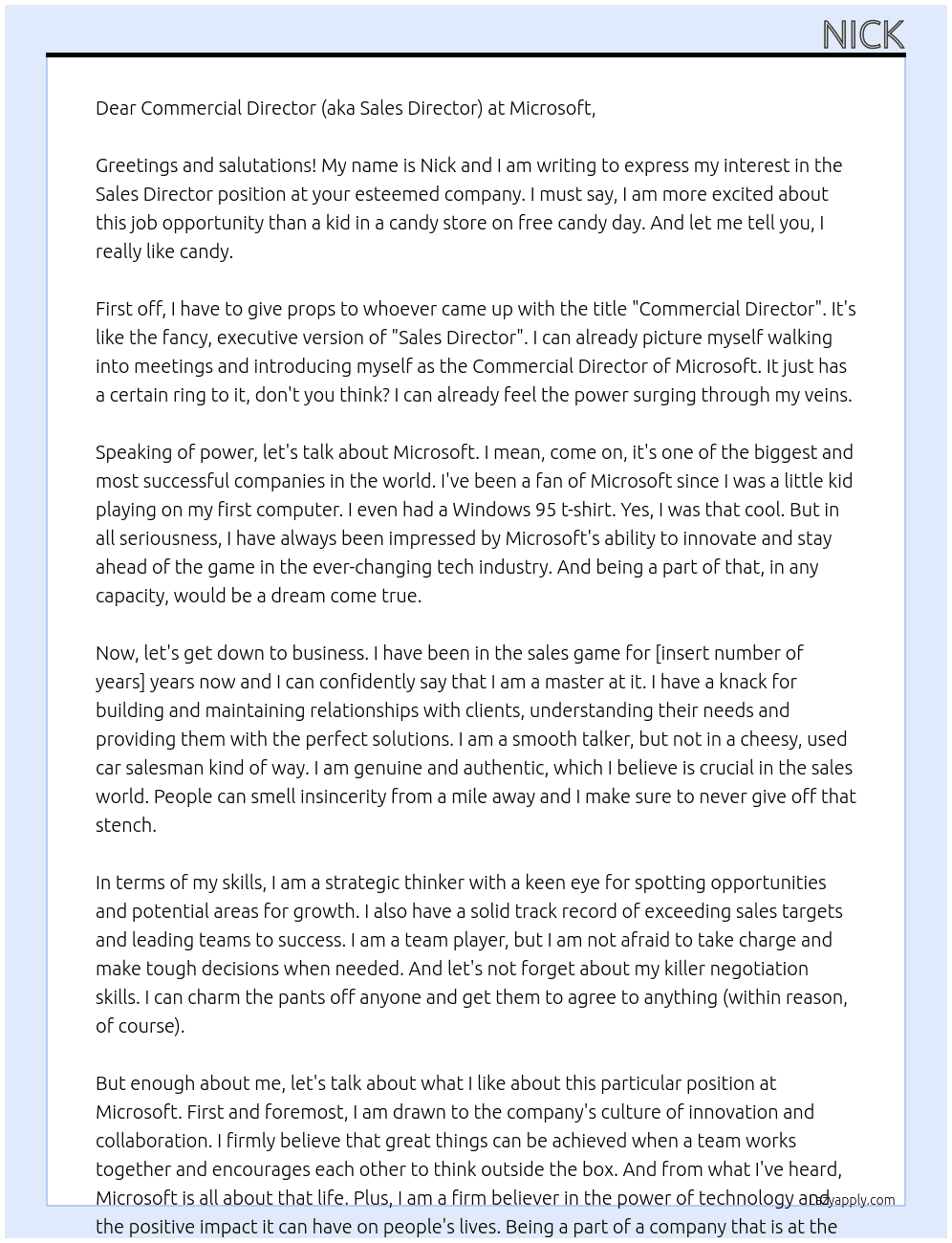 sales director At Microsoft Cover Letter