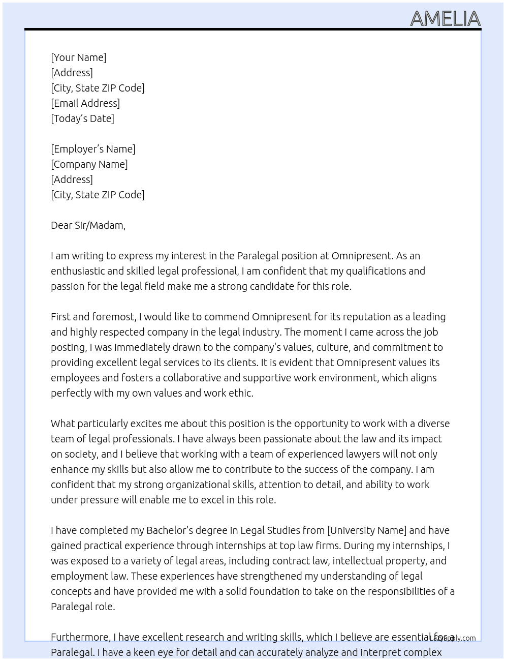 Paralegal At Omnipresent Cover Letter