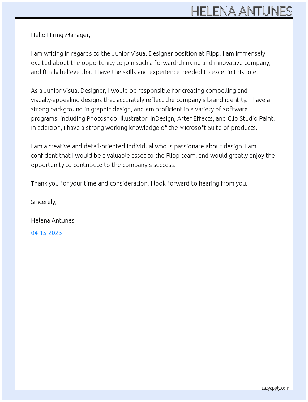 Junior Visual Designer At Flipp Cover Letter