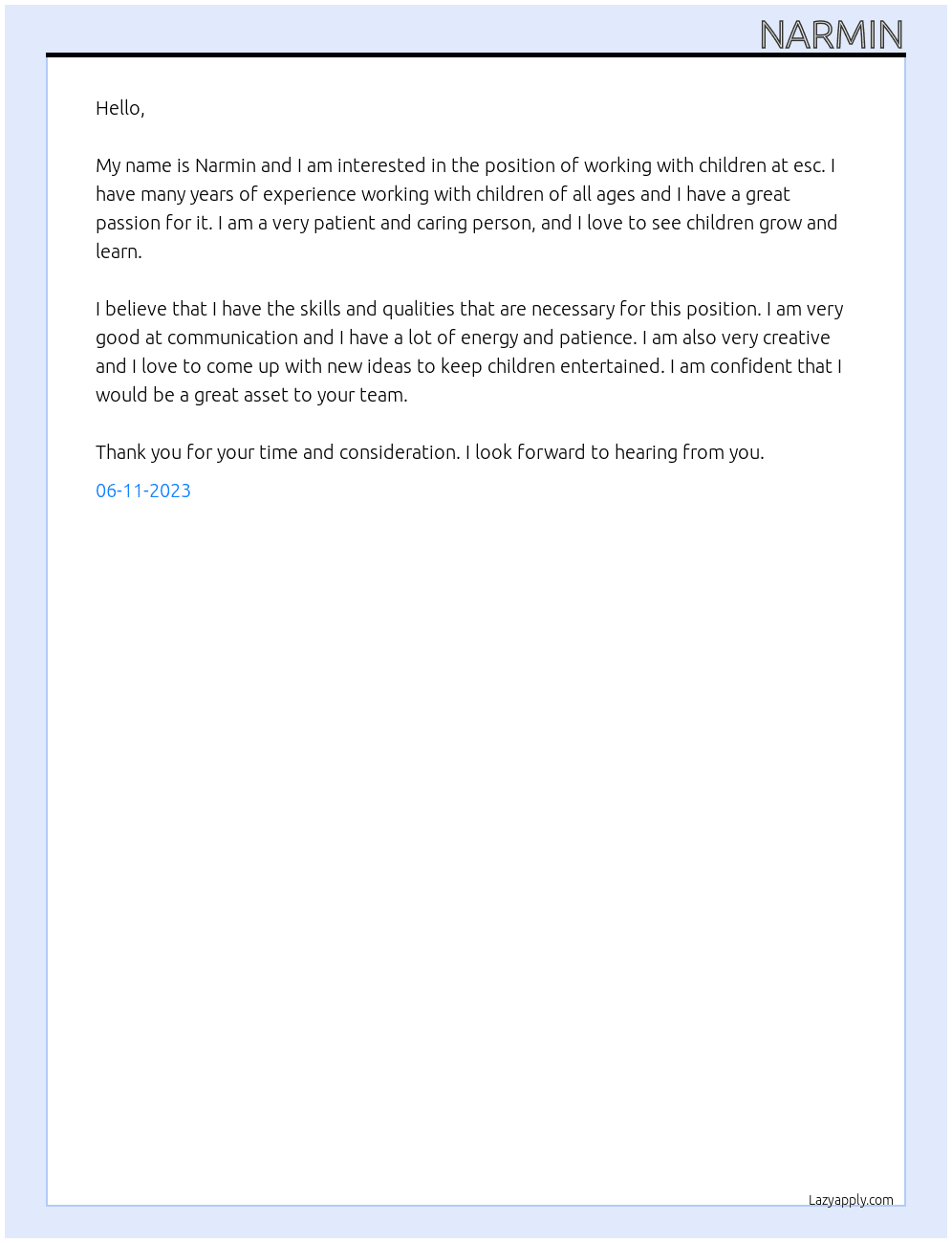 working with children At esc Cover Letter