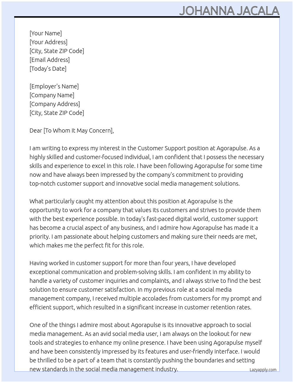 Customer Support At Agorapulse Cover Letter