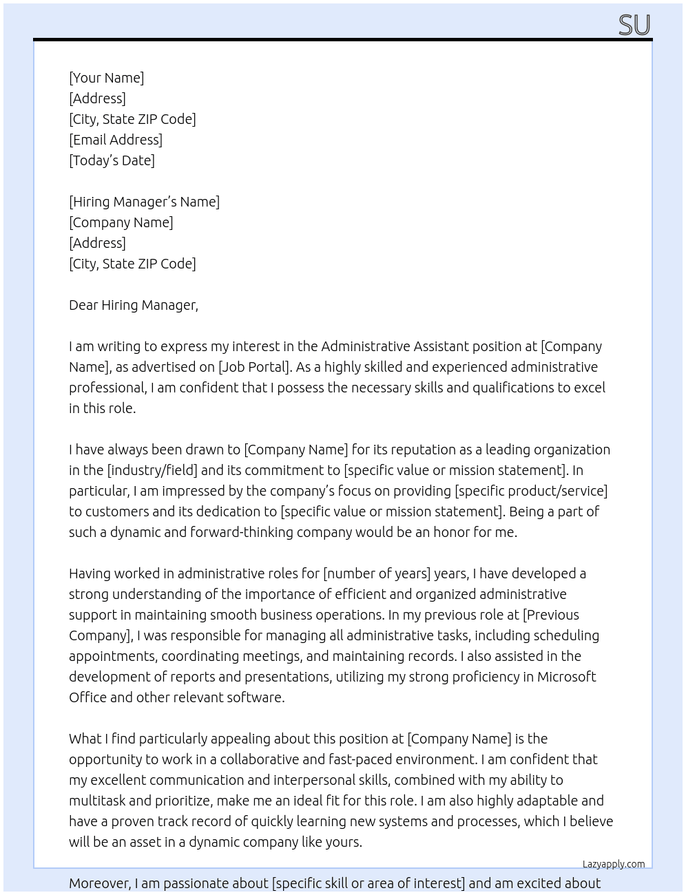 Administrative Assistant At ye Cover Letter