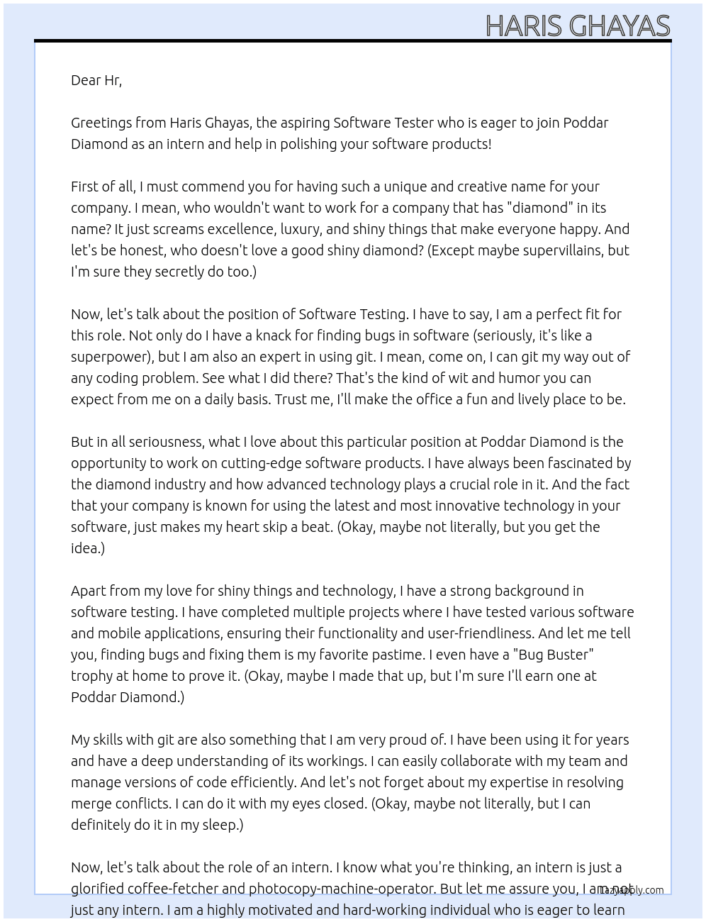 Software testing At Poddar Diamond Cover Letter