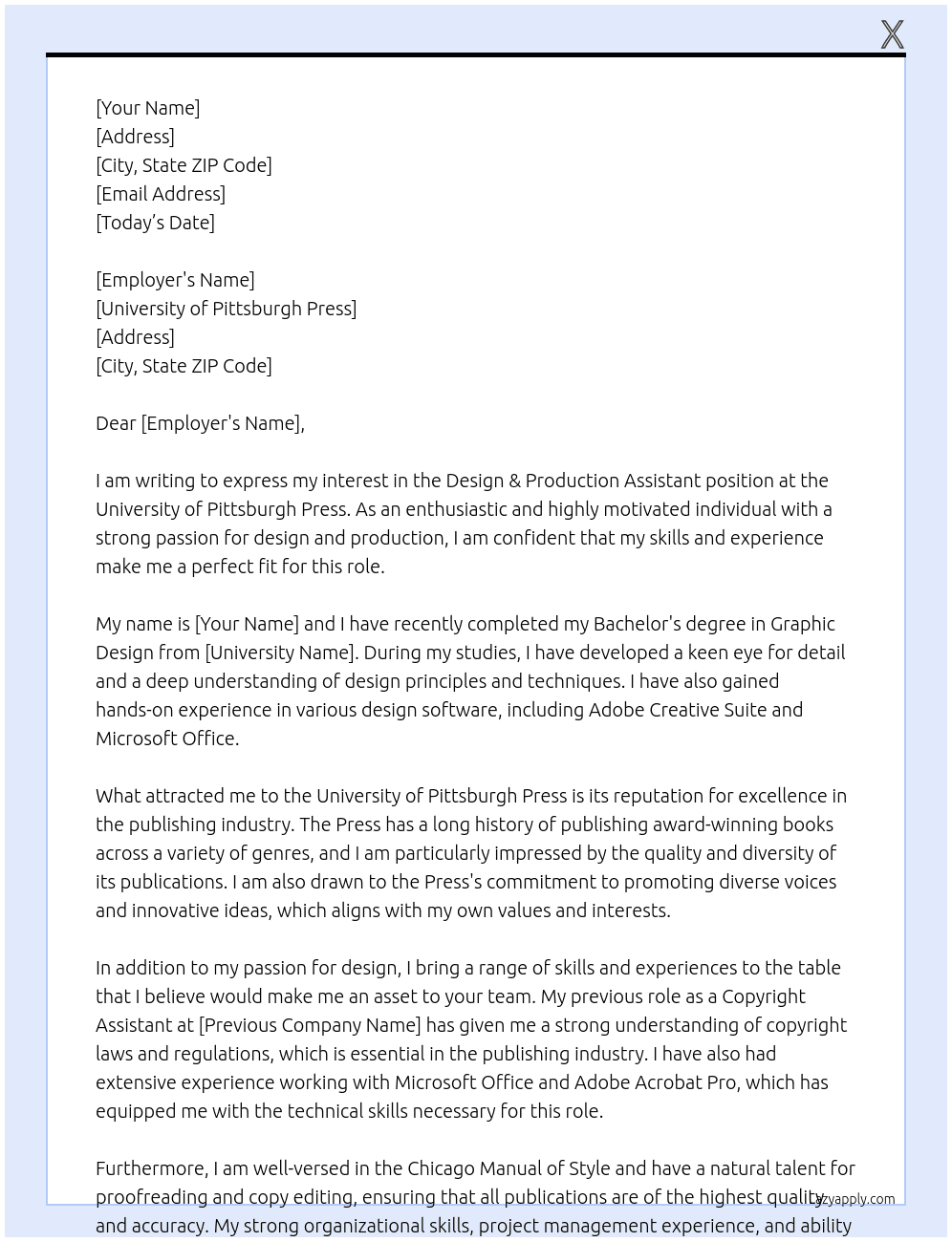 Design & Production Assistant At University of Pittsburgh Press Cover Letter