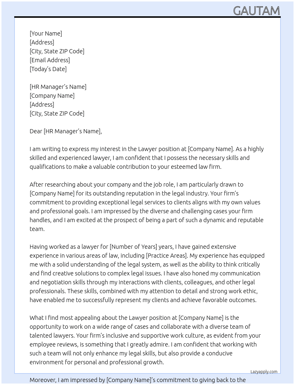 lawyer At Law Firm Cover Letter
