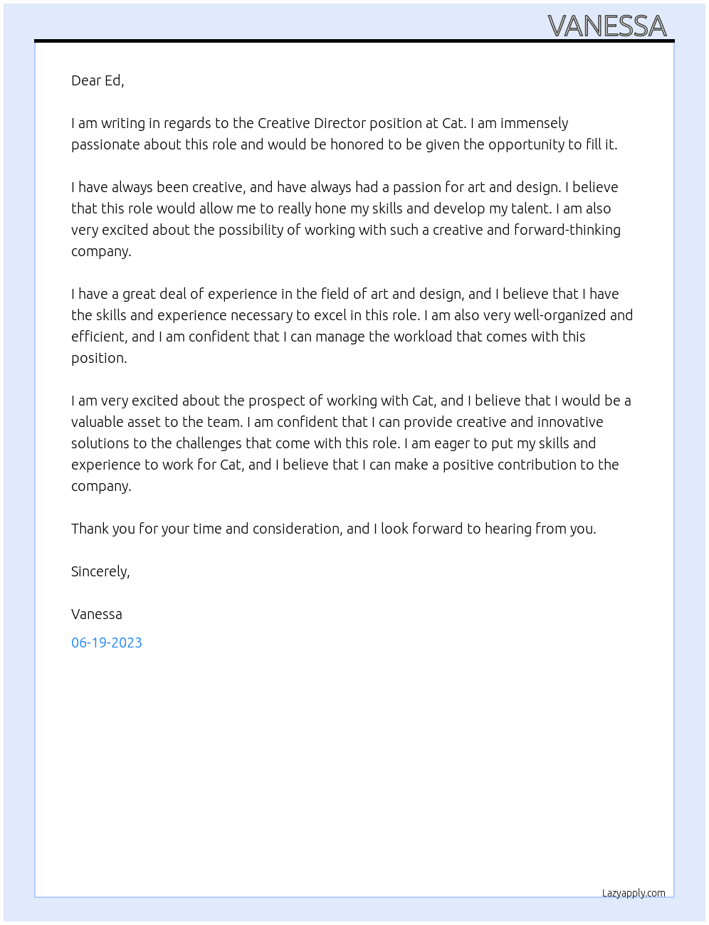 Creative Director At Cat Cover Letter