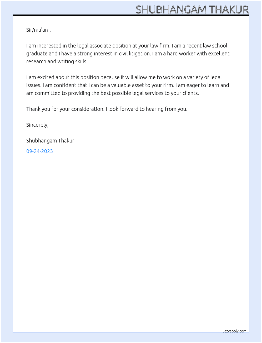 Legal associate At law firm Cover Letter