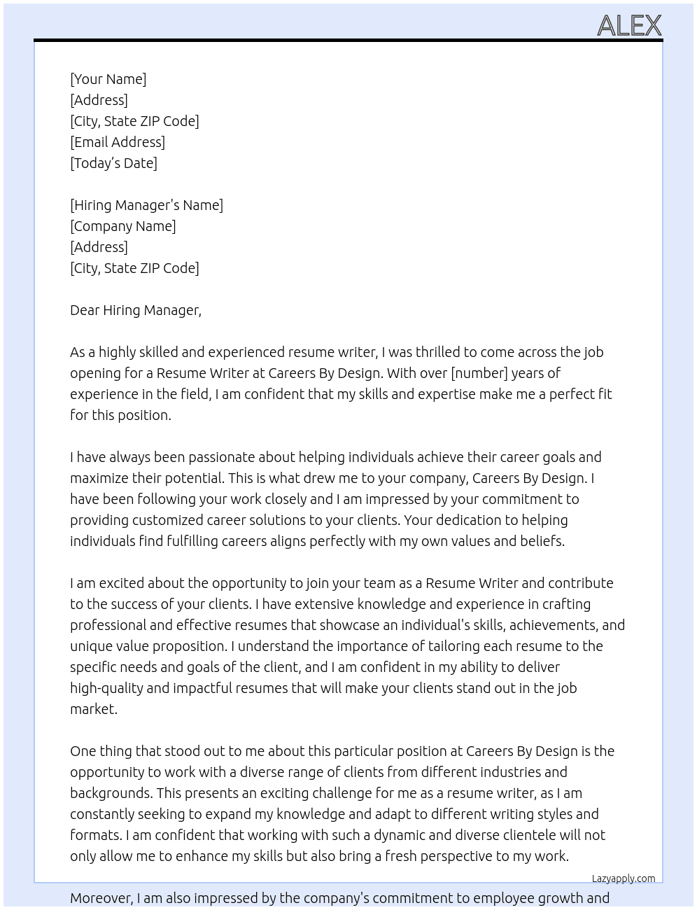 Resume Writer At Careers By Design Cover Letter