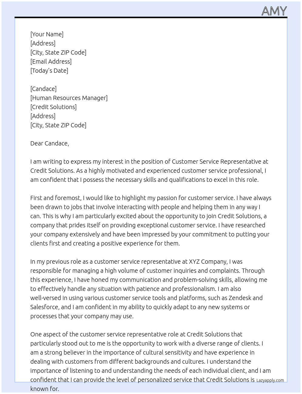 Customer Service Rep At Credit Solutions Cover Letter