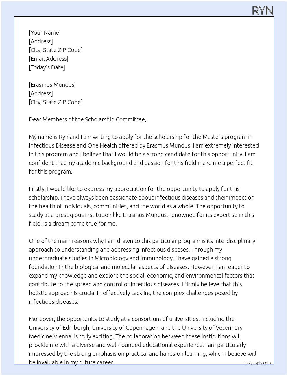 masters student  At Erasmus Mundus Cover Letter