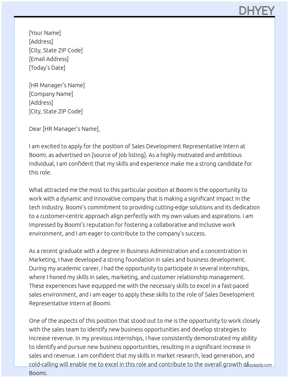 Sales Development Representative Intern At Boomi Cover Letter