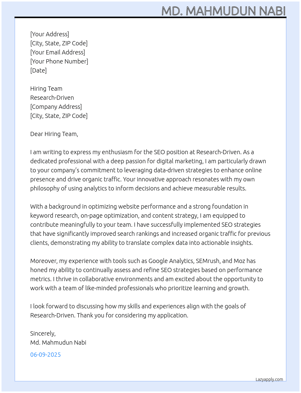 SEO At Research-Driven Cover Letter