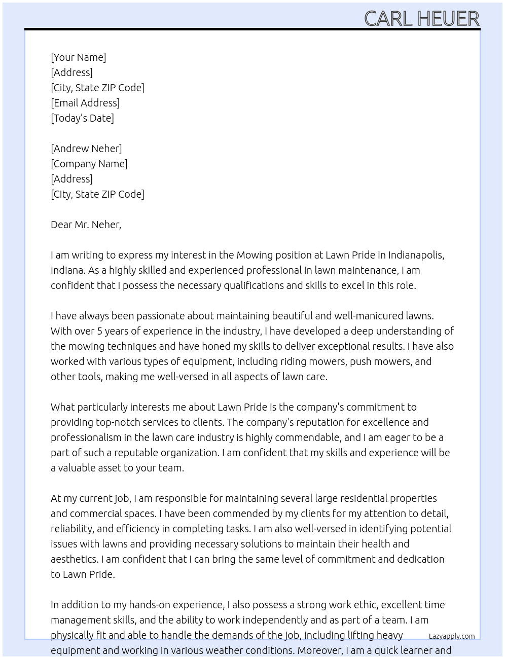 Mowing At Lawn Pride Cover Letter