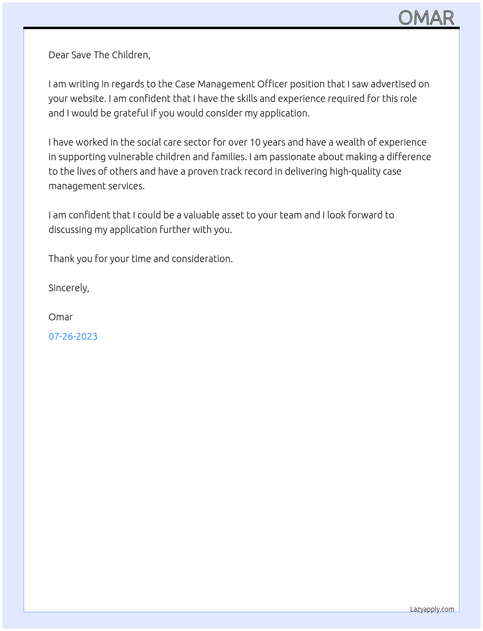 Case Management Officer At Save The Children  Cover Letter