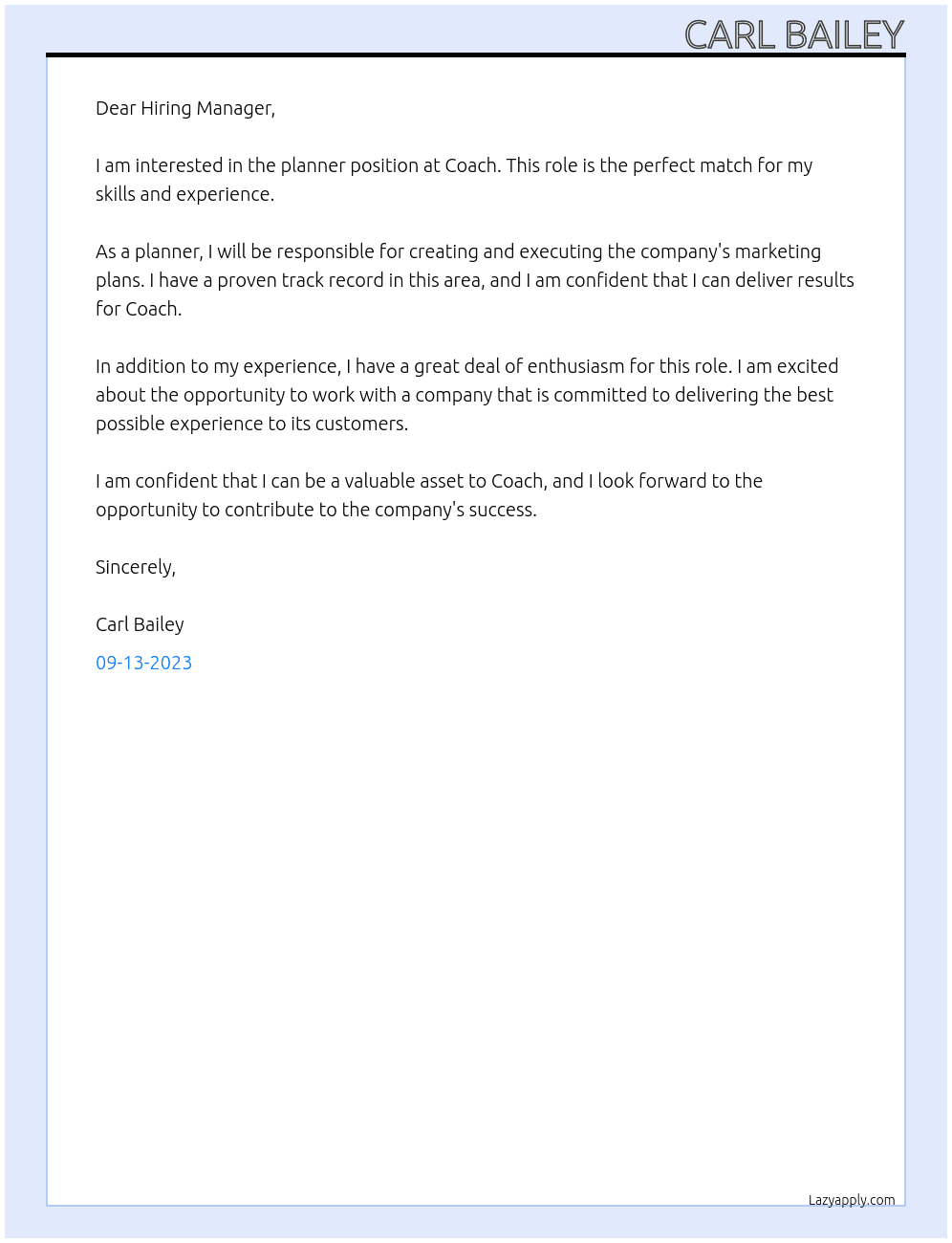 Planner  At Coach  Cover Letter