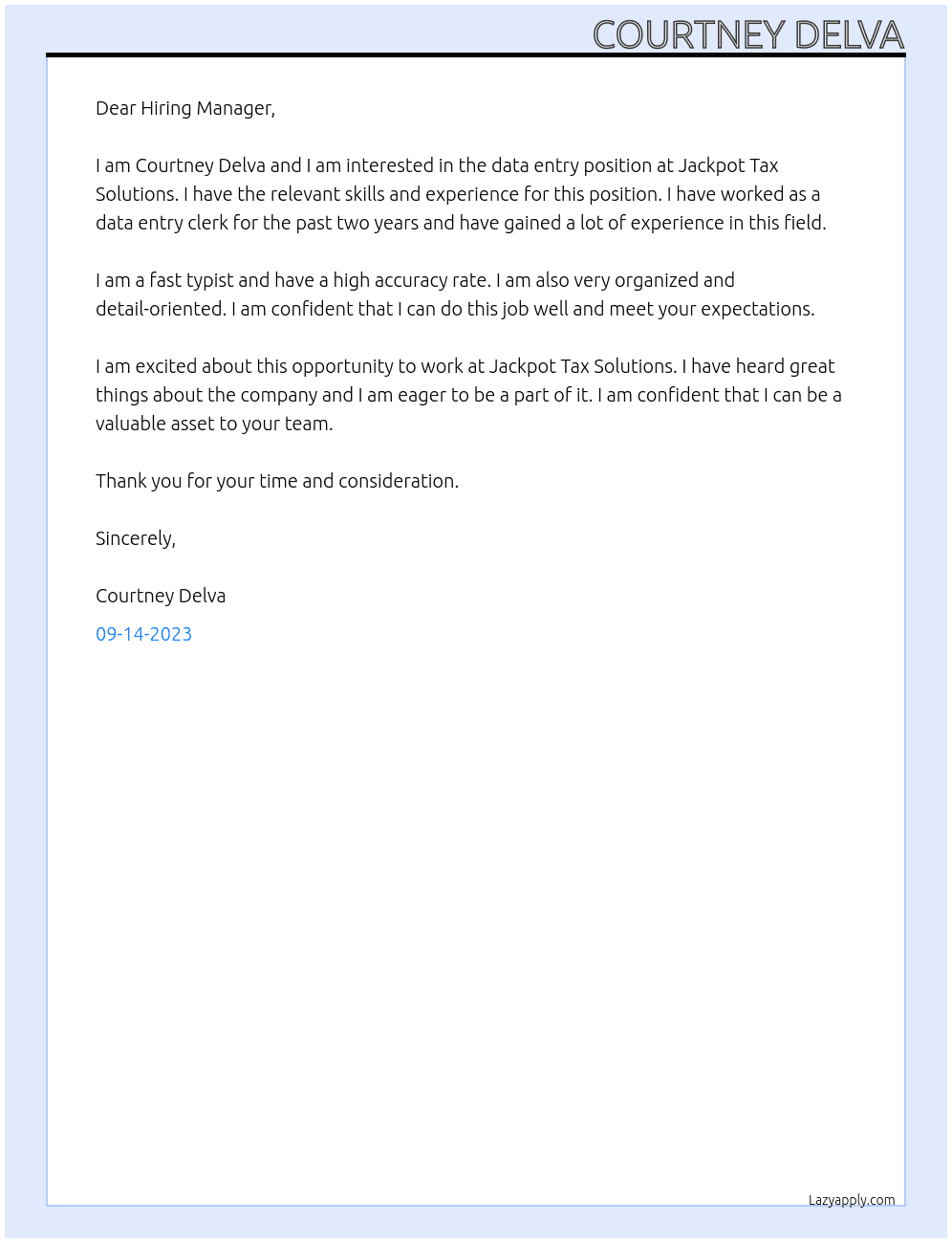Data Entry At Jackpot Tax Solutions Cover Letter