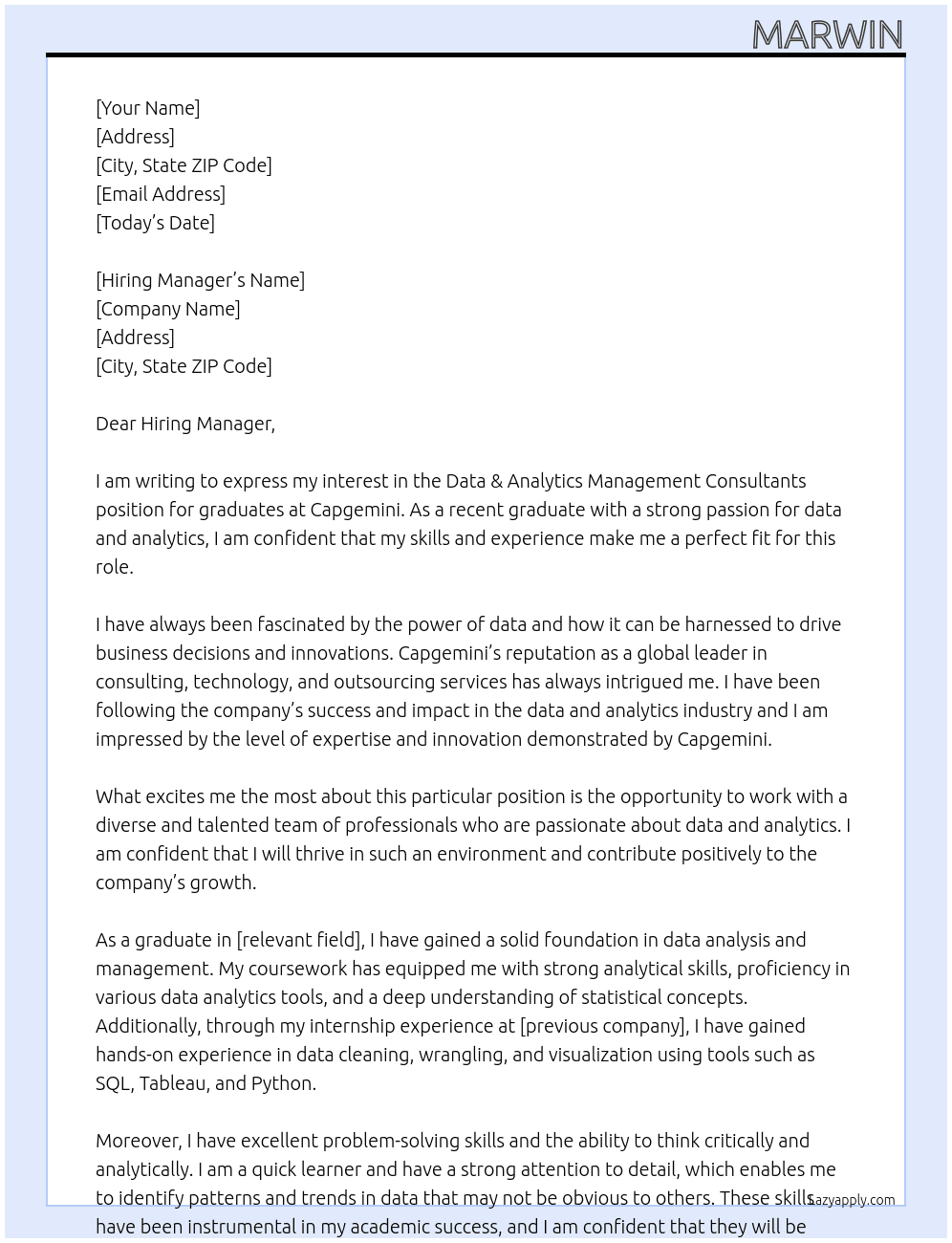 Cover letter for data & analytics management consultants - graduates - LazyApply