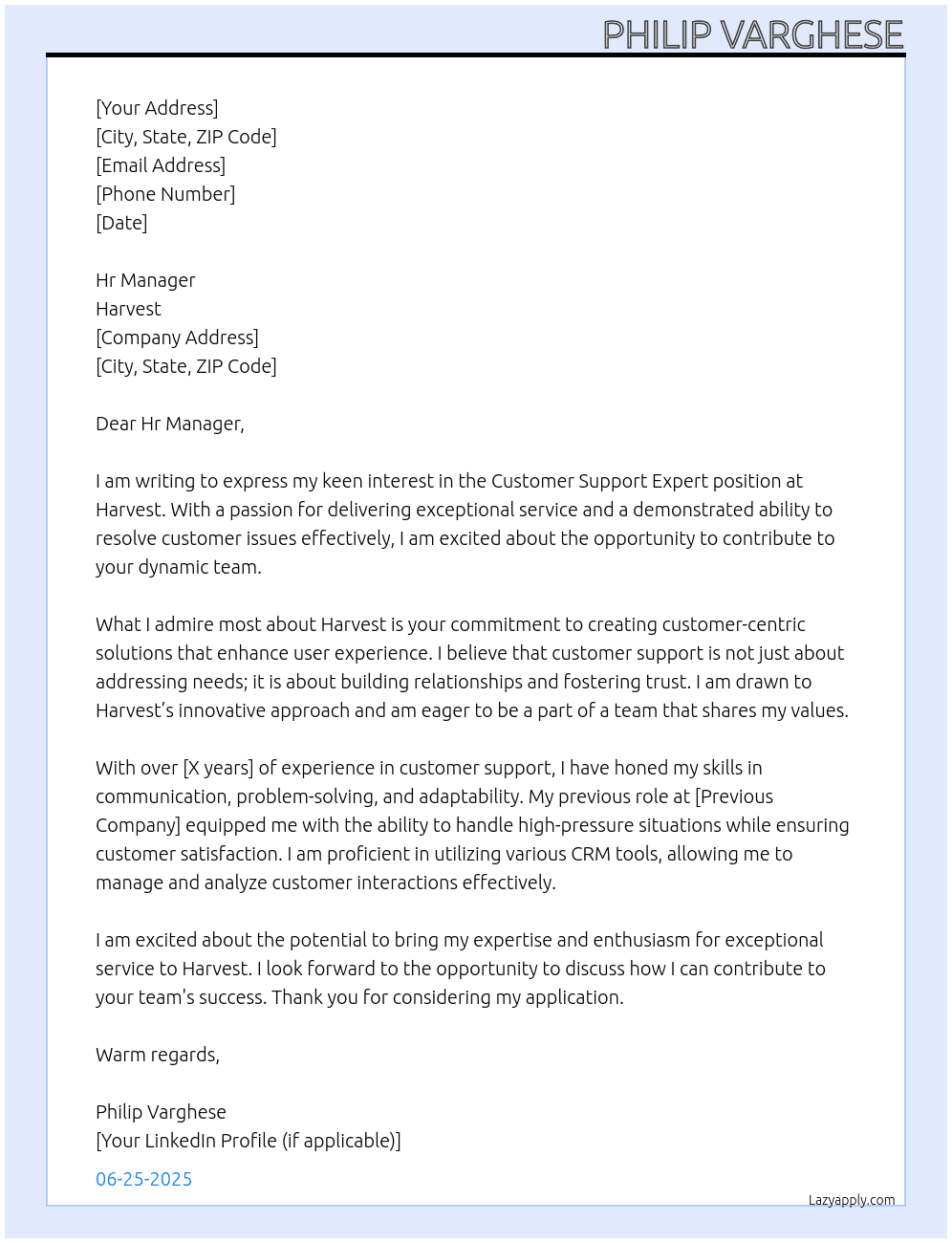 Cover letter for customer support expert - LazyApply