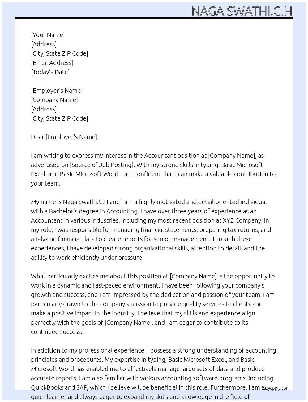 Accountant At Accountant companies Cover Letter