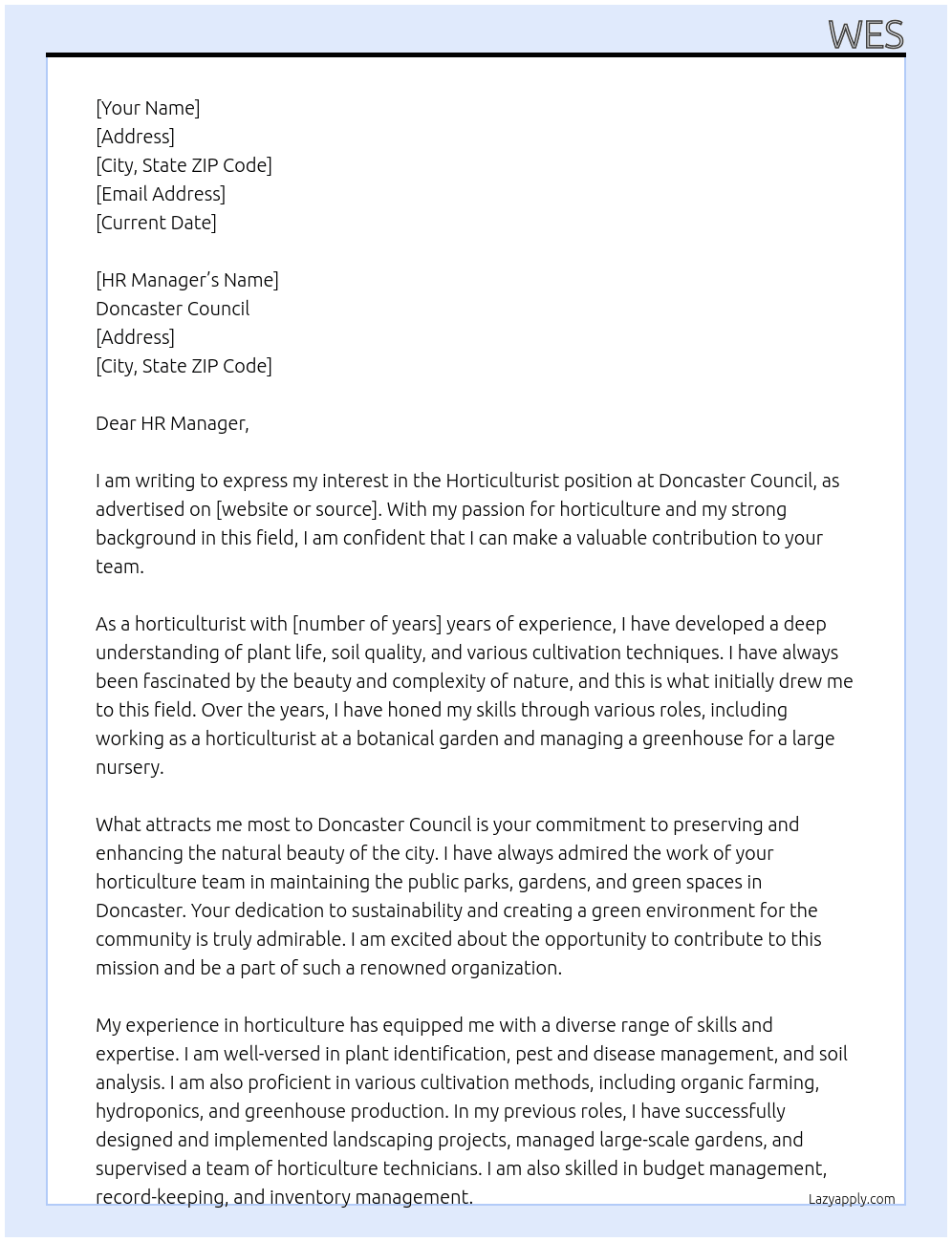 Cover letter for hrticulturist - LazyApply