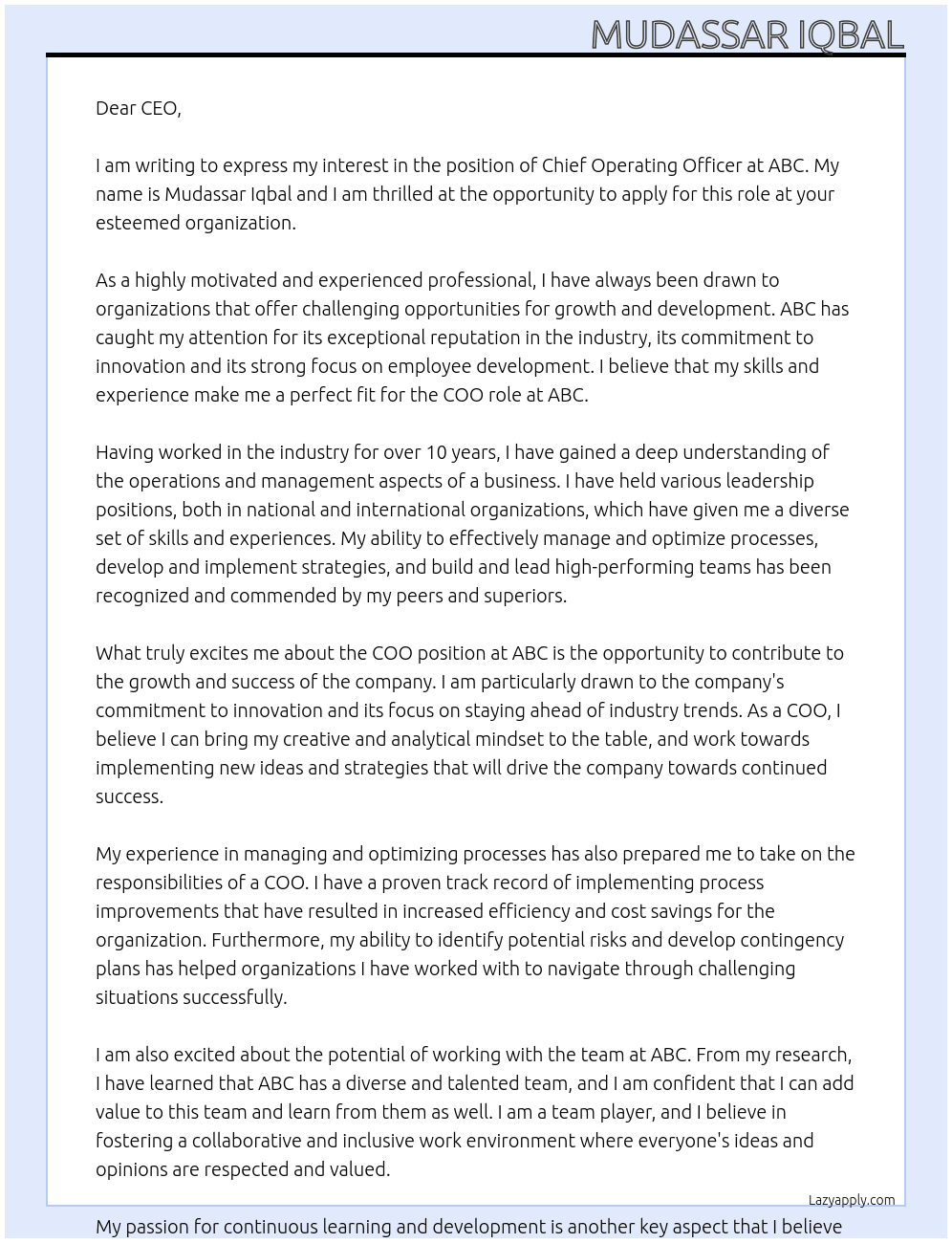 coo At abc Cover Letter