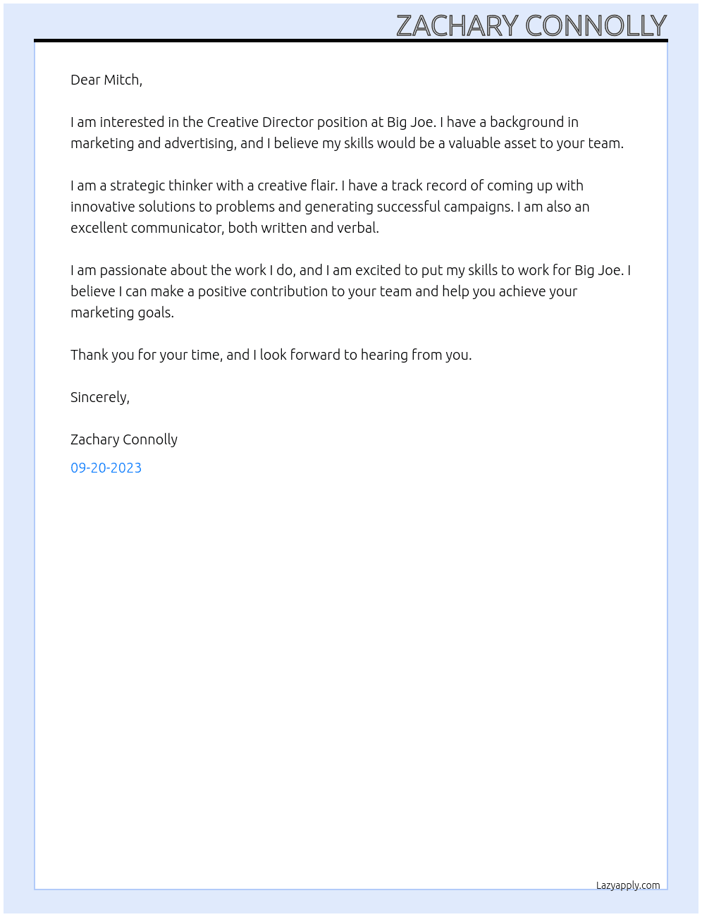 Creative Director At Big Joe Cover Letter