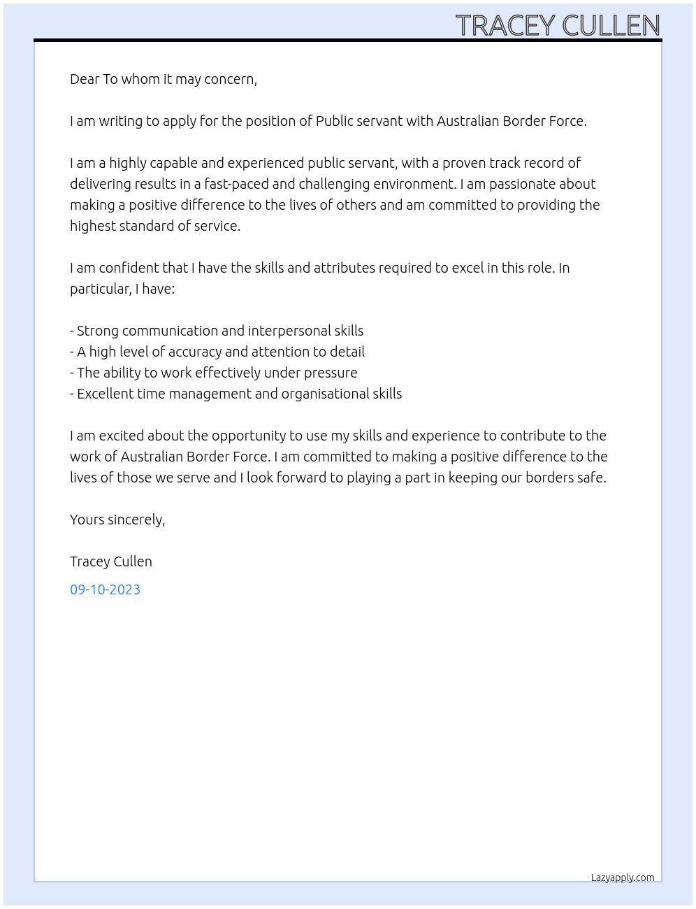 Cover letter for public servant - LazyApply