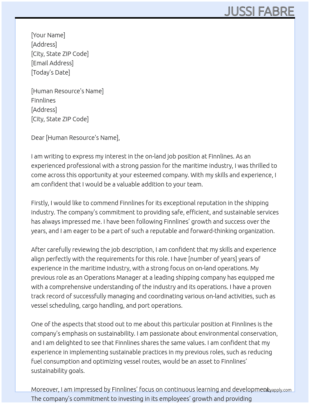 on land job At Finnlines Cover Letter