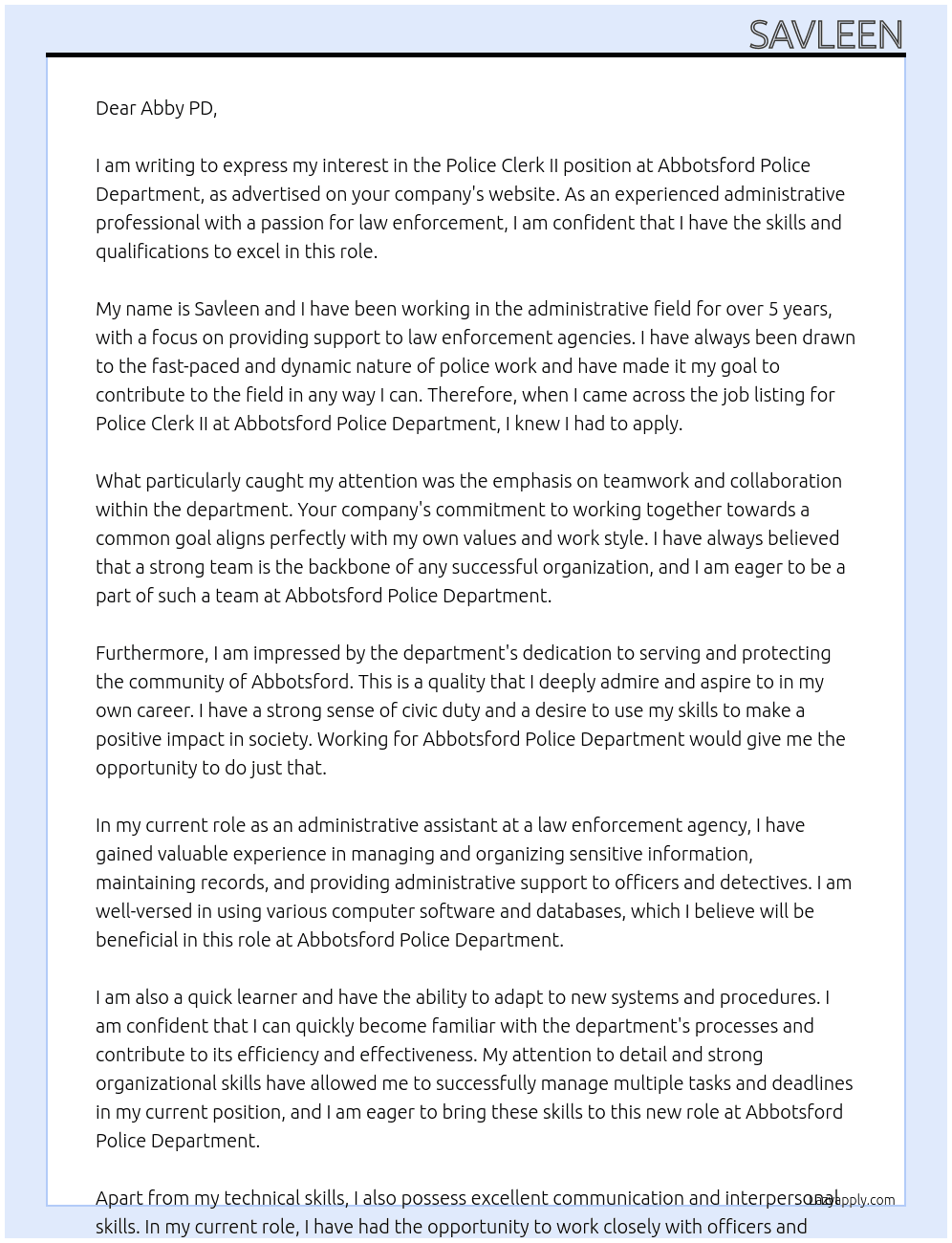 Cover letter for police clerk ii - LazyApply
