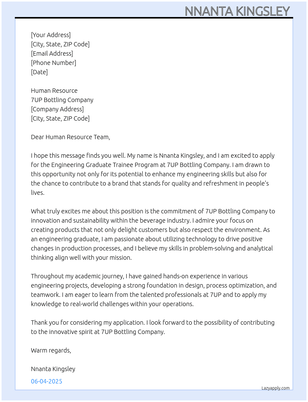 Cover letter for engineering graduate trainee program - LazyApply