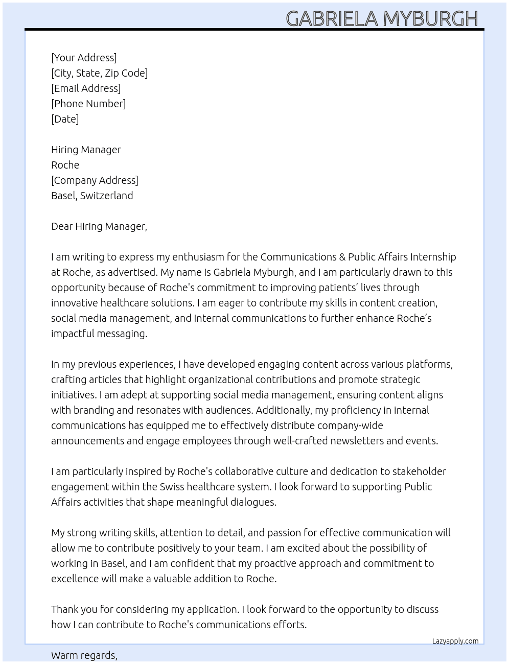 Cover letter for communications & public affairs internship - LazyApply