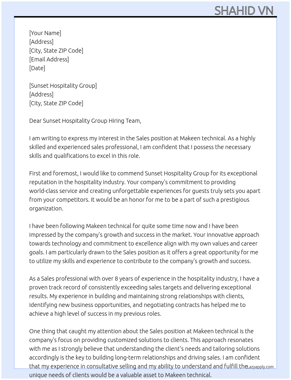 Sales At Makeen technical  Cover Letter