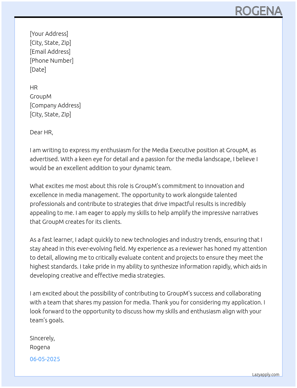 Media executive At GroupM Cover Letter