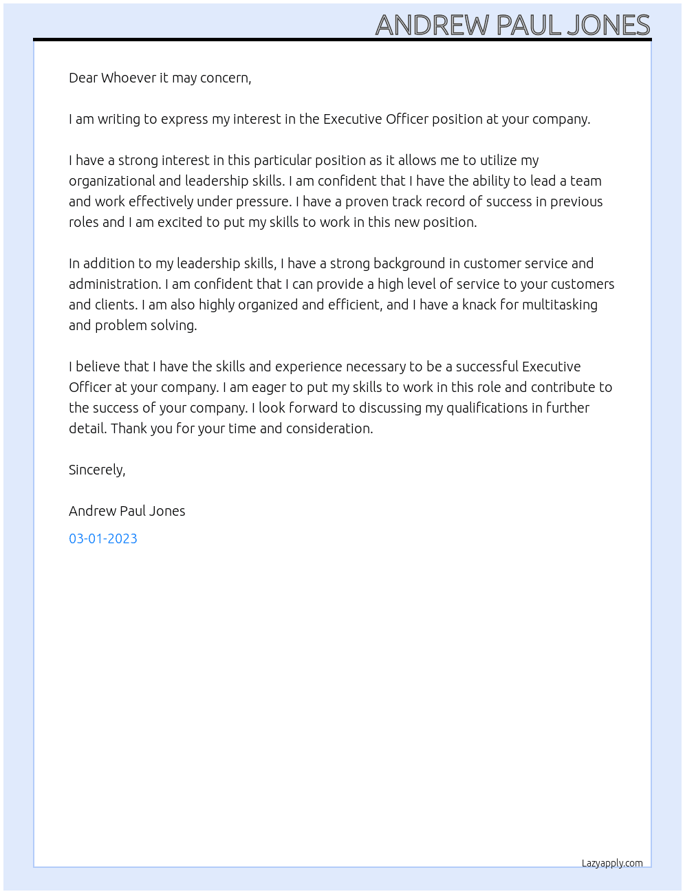 Executive Officer At non Cover Letter