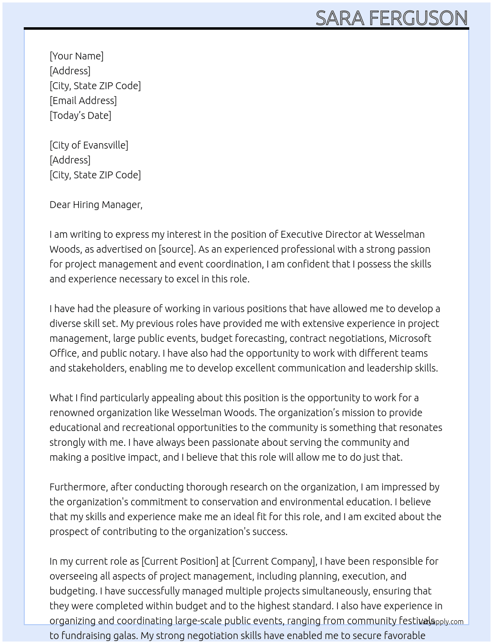 Executive Director At Wesselman Woods Cover Letter