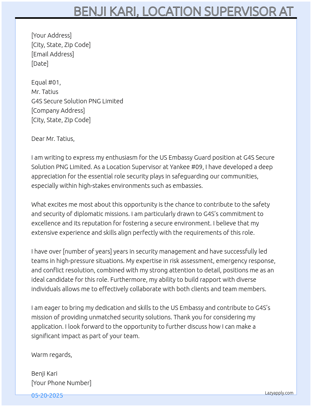 Cover letter for us embassy guard - LazyApply